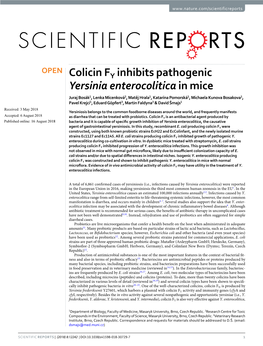 Colicin FY Inhibits Pathogenic Yersinia Enterocolitica in Mice