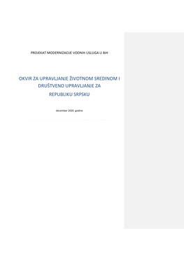 Okvir Za Upravljanje Životnom Sredinom I Društveno Upravljanje Za Republiku Srpsku