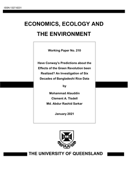 Economics, Ecology and the Environment