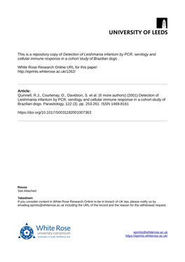 Detection of Leishmania Infantum by PCR, Serology and Cellular Immune Response in a Cohort Study of Brazilian Dogs