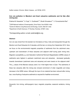 Iron Ore Pollution in Mandovi and Zuari Estuarine Sediments and Its Fate After Mining Ban