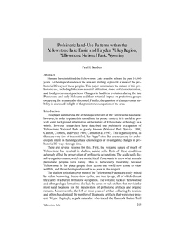 Prehistoric Land-Use Patterns Within the Yellowstone Lake Basin and Hayden Valley Region, Yellowstone National Park, Wyoming