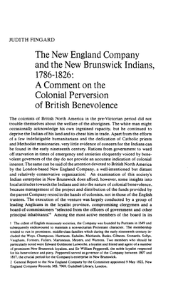 The New England Company and the New Brunswick Indians, 1786-1826: a Comment on the Colonial Perversion of British Benevolence