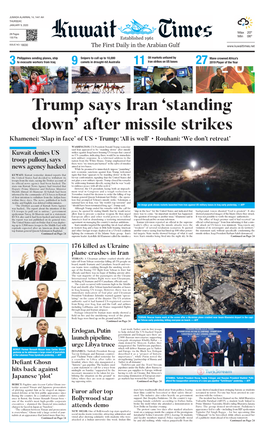 Trump Says Iran 'Standing Down' After Missile Strikes