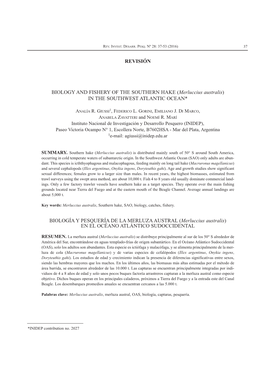 BIOLOGY and FISHERY of the SOUTHERN HAKE (Merluccius Australis) in the SOUTHWEST ATLANTIC OCEAN*