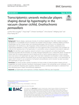 Transcriptomics Unravels Molecular Players Shaping Dorsal Lip Hypertrophy in the Vacuum Cleaner Cichlid, Gnathochromis Permaxillaris