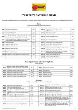 Tasteed's Catering Menu