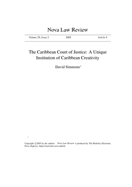 The Caribbean Court of Justice: a Unique Institution of Caribbean Creativity