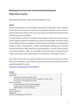 Multilingual and Local. Non-Commercial Broadcasting and Public Value in Austria