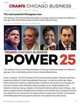 The Most Powerful Chicagoans Now This Ranking of the 25 Most In�Uential Leaders in Chicago Would Have Looked a Lot Different a Year Ago