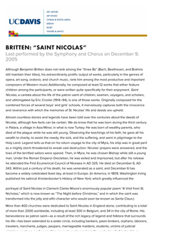 Britten: "Saint Nicolas"