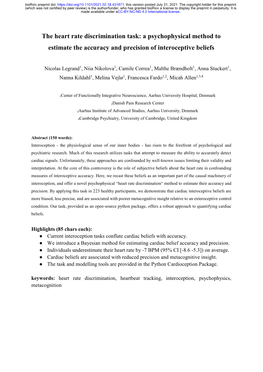 The Heart Rate Discrimination Task: a Psychophysical Method to Estimate the Accuracy and Precision of Interoceptive Beliefs