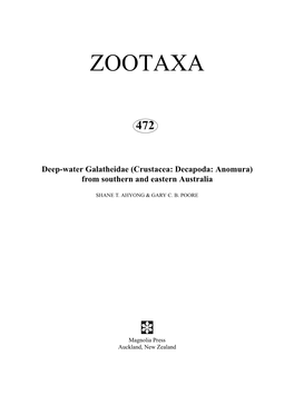 Zootaxa, Crustacea, Galatheidae