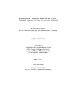 Frames, Blunders, Vulnerabilities, Polarization, and Facebook: the Struggle of the Anti-Mae Wong Dam Movement in Thailand