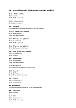 GD Planung Pfarrbereich Bad Tennstedt Januar Bis Mai 2020