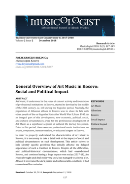 General Overview of Art Music in Kosovo: Social and Political Impact