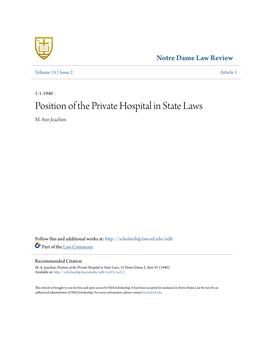 Position of the Private Hospital in State Laws M