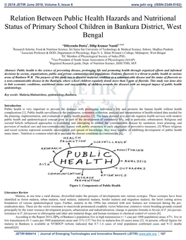 Relation Between Public Health Hazards and Nutritional Status of Primary School Children in Bankura District, West Bengal