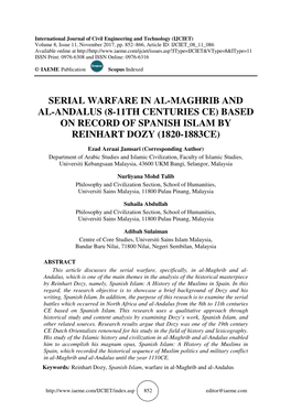 Based on Record of Spanish Islam by Reinhart Dozy (1820-1883Ce)