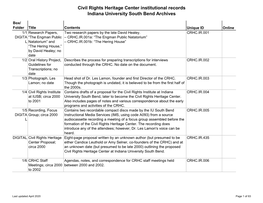 Civil Rights Heritage Center Institutional Records Indiana University South Bend Archives