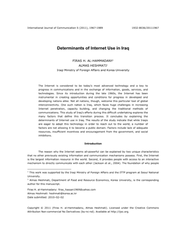 Determinants of Internet Use in Iraq