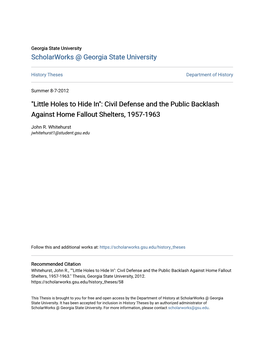 Civil Defense and the Public Backlash Against Home Fallout Shelters, 1957-1963