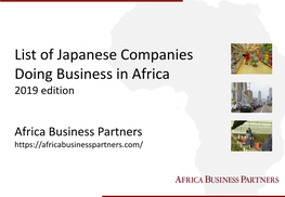 List of Japanese Companies Doing Business in Africa 2019 Edition