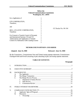 Federal Communications Commission FCC 00-221 Before the Federal