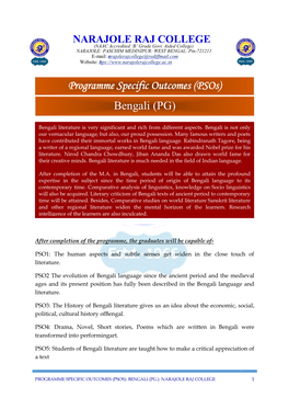 Programme Specific Outcomes (Psos) Bengali (PG)