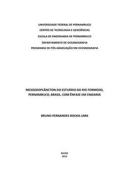 Mesozooplâncton Do Estuário Do Rio Formoso, Pernambuco, Brasil, Com Ênfase Em Cnidaria