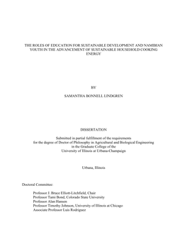 The Roles of Education for Sustainable Development and Namibian Youth in the Advancement of Sustainable Household Cooking Energy