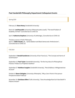Past Vanderbilt Philosophy Department Colloquium Events