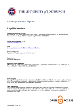 Legal Nationalism: Lord Cooper, Legal History and Comparative Law', Edinburgh Law Review, Vol