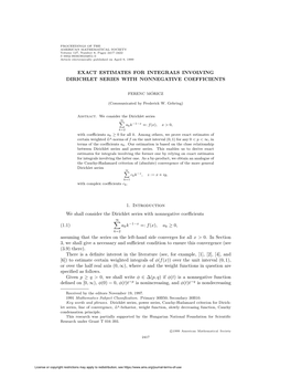 Exact Estimates for Integrals Involving Dirichlet Series with Nonnegative Coefficients