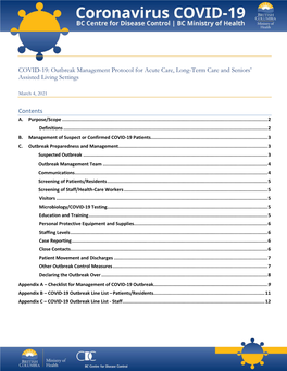 COVID-19 Outbreak Management Protocol for Acute Care, Long-Term