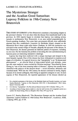 Leprosy Folklore in 19Th-Century New Brunswick