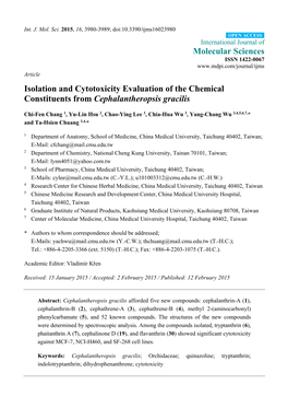 Isolation and Cytotoxicity Evaluation of the Chemical Constituents from Cephalantheropsis Gracilis