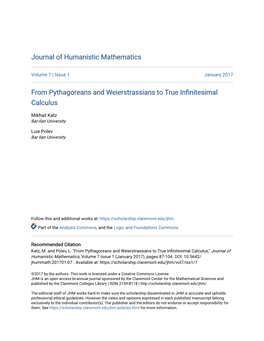 From Pythagoreans and Weierstrassians to True Infinitesimal Calculus