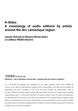 A-Sides a Cosmology of Audio Editions by Artists Around the Arc Lémanique Region