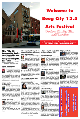 Welcome to Boog City 12.5 Arts Festival Poetry, Music, Film and Theater