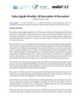 Cabo Ligado Weekly: 30 November-6 December Published 8 December 2020