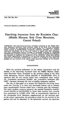 Free-Living Bryozoans from the Korytnica Clays (Middle Miocene; Holy Cross Mountains, Central Poland)