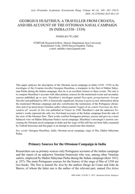 Georgius Huszthius, a Traveller from Croatia, and His Account of the Ottoman Naval Campaign in India (1538–1539)