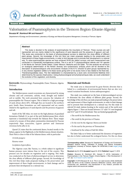 Valorisation of Psammophytes in the Tlemcen Region (Oranie-Algeria)