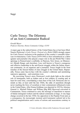 Carlo Tresca: the Dilemma of an Anti-Communist Radical