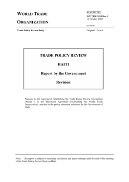 TRADE POLICY REVIEW HAITI Report by the Government Revision