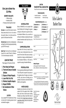 Echo Lake to Barker Pass Please Fill out This Form and Send It to the Address Below