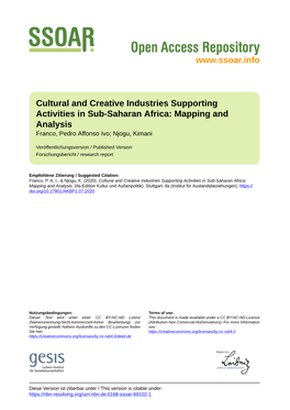 Cultural and Creative Industries Supporting Activities in Sub-Saharan Africa: Mapping and Analysis Franco, Pedro Affonso Ivo; Njogu, Kimani