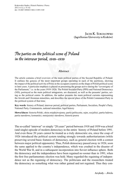 The Parties on the Political Scene of Poland in the Interwar Period, 1918–1939