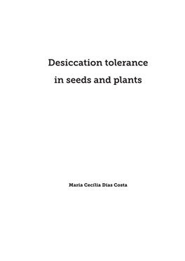 Desiccation Tolerance in Seeds and Plants